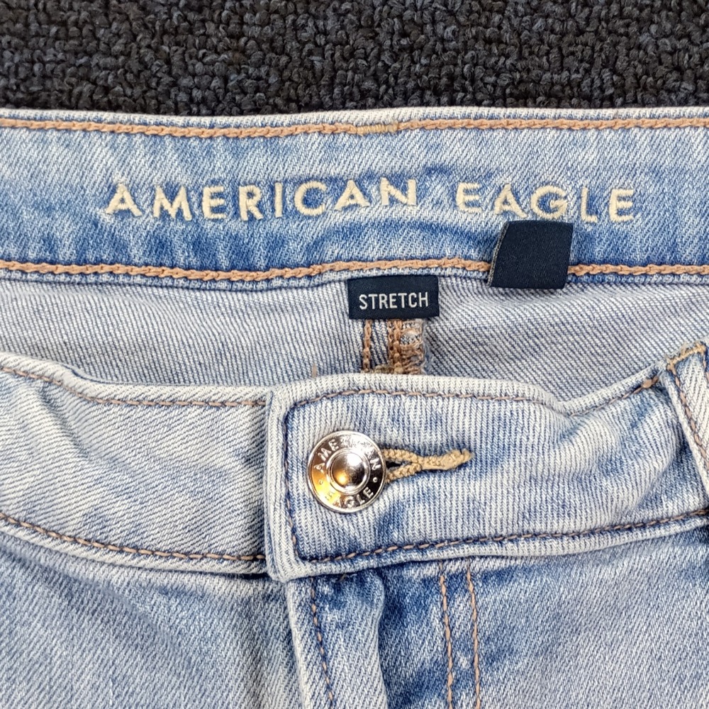 American Eagle Jeans Womens 12 Low-Rise Baggy Wide Leg Frayed Hem Stretch - Picture 7 of 10